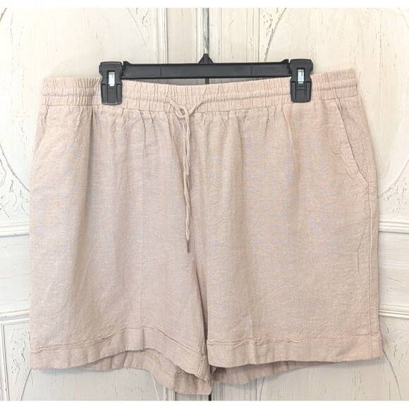 Anne Klein Shorts Khaki Linen Blend Pull On Drawstring - Size Large - POCKETS - Picture 1 of 9